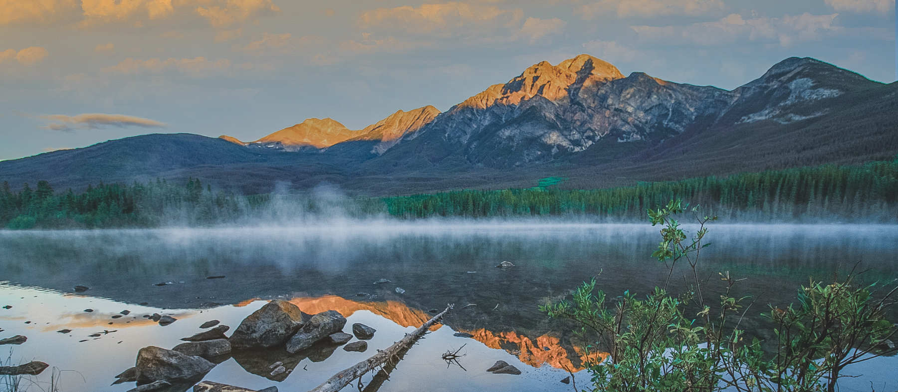 Pyramid Lake, Alberta with Morning Fog